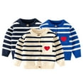 thumbnail image 1 of Godderr 9M-6 Years Boys Girls Love Stripe Sweater for Kids Baby,Fall Winter Cardigan Jacket Sweater,Crew Neck Buttons Knit Top Sweater, 1 of 5