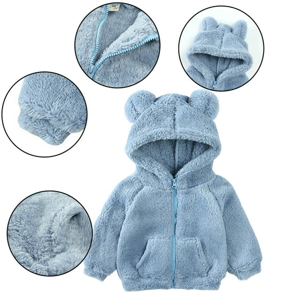 Godderr 9M-6Y Baby Girls Boys Fleece Hooded Jacket for Newborn Toddler Winter Coat Outerwear Pockets Zip Ear Cute Jackets