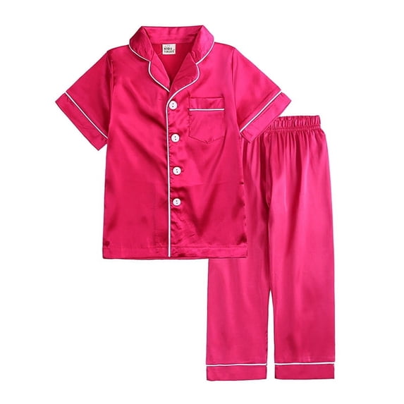 Godderr 9m-13t Toddler Kids Silk Pajamas Set Soft Satin Pajama Sleepwear 60PCS Button down Pj Set Cozy Silk Nightwear Loungewear Sets for Boys Girls(Short Sleeve Pants)