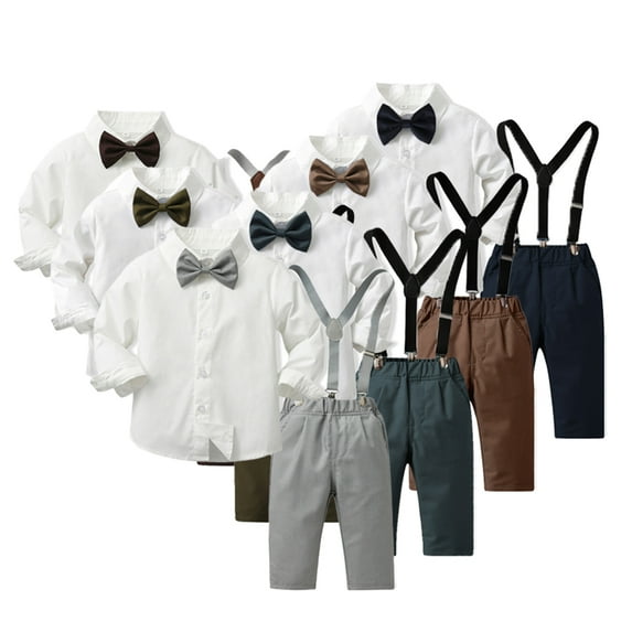 Godderr Baby Boys Clothes Toddler Shirt with Bowtie + Suspender Pants Outfit Sets Gentleman Wedding 6M-12Y