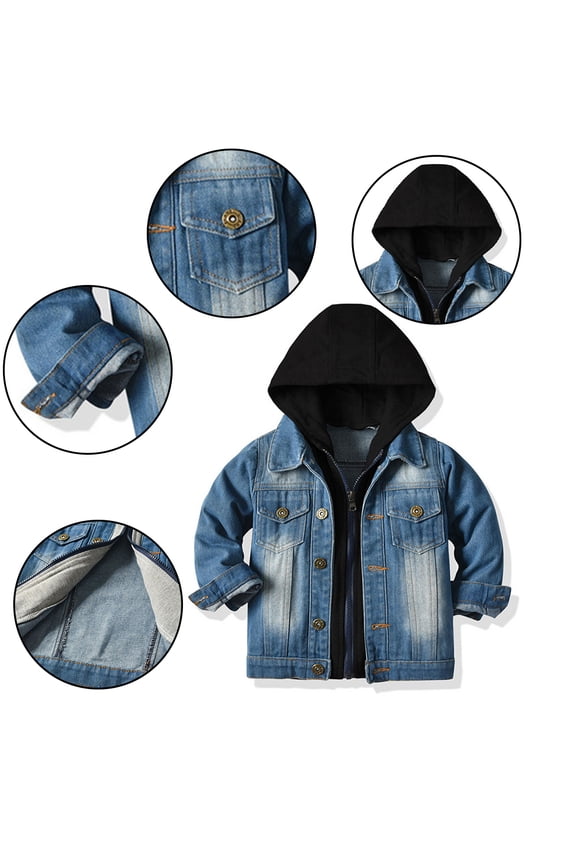Baby Boys Girls Denim Jacket Outerwear Fall Hoodies Trendy Trucker Jeans Coats Toddler Cowboy Outwear Casual Clothes