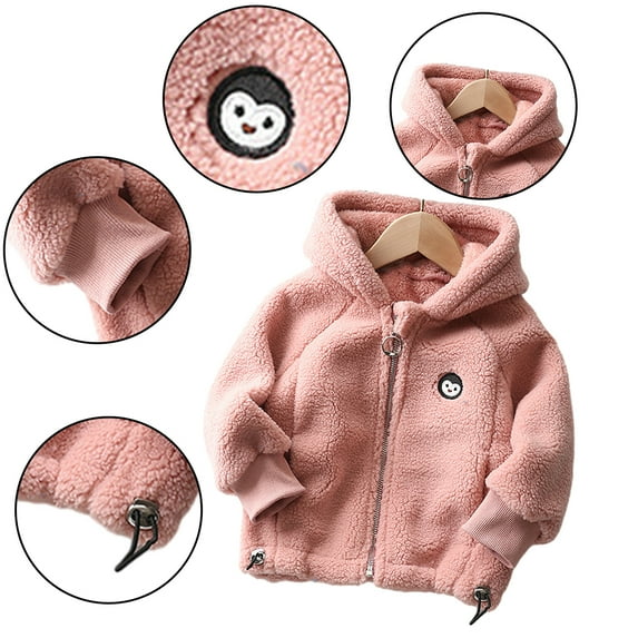 Godderr Baby Boys Girls Fleece Jacket for Kids Toddler Hooded Winter Coat Zipper Long Sleeve Warm Coat Outerwear for 1-12Y