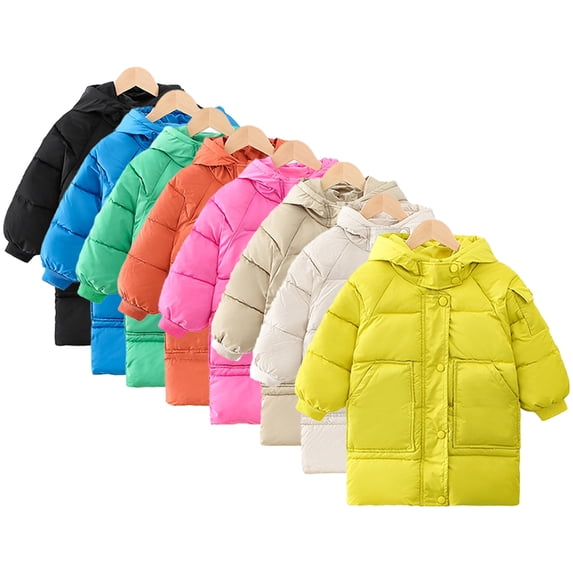Godderr Baby Boys Girls Heavy Winter Puffer Cotton Coat for Kids Mid-Length Thickened down Cotton Jacket Solid Color Warm Winter down Outerwear 2-9Y