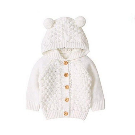 Godderr Baby Boys Girls Hooded Sweaters Newborn Cardigan Sweater Cute Long Sleeved Solid Color Buttons Sweaters Outwear for Baby 3M-12M
