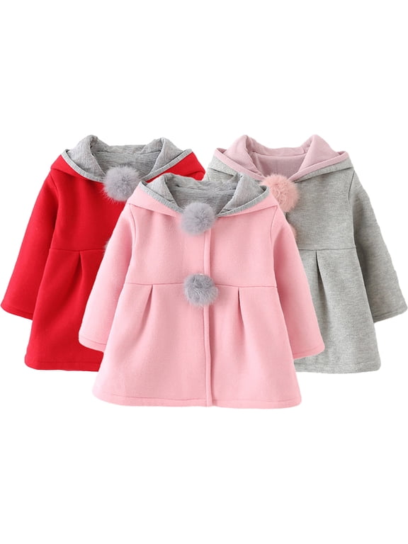 Baby Girls Fall Winter Cotton Coat for Newborn Rabbit Ear Hooded Jacket Baby Warm Outwear Windbreaker for 6 Months-4 Years Toddler