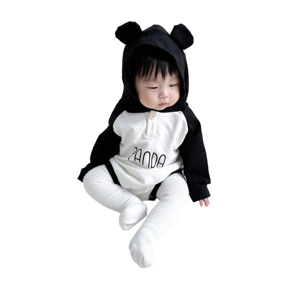 Godderr Baby Girls Panda Shape Bodysuits Long Sleeve Newborn Onesies Cotton Autumn Romper for 0-12M One-Piece Rompers