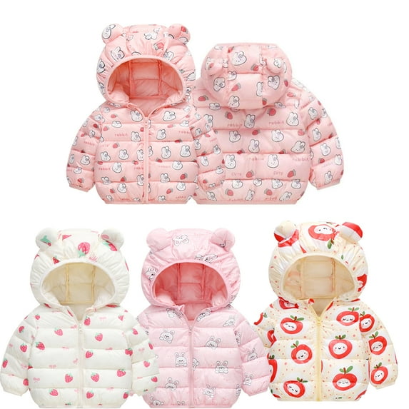 Godderr Baby Girls Warm Winter Coat with Hooded for Toddler Down Cotton Coat Jacket Cartoon Outerwear for 1-10Y