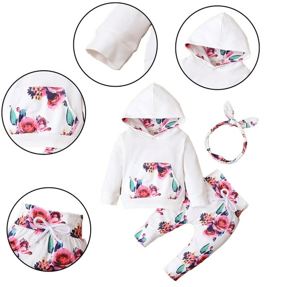 Godderr Baby Infant Girls Sweatshirt Tracksuit Outfits,Crushed Flower Sweatsuits Jogging Suits with Hooodie 2PCS Winter Autumn Fleece Tracksuit Set