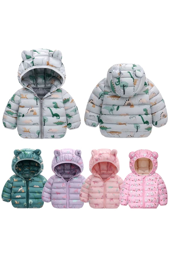 Baby Down Jackets for Newborn Boys Girls Winter Jackets Light Puffer Coats, Winter Jackets Outwear with Hoods Cartoon Classic Zip Up Long Sleeve Down Jacket for 9M-5Y