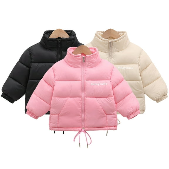 Godderr Baby Kids Boys Girls Winter Solid Color Cotton Jacket Stand Collar Warm down Cotton Coat Fall Winter for Toddler Thickened Short Snowsuit Outerwear for 12 Months-10 Years