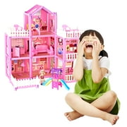 Godderr Baby Kids Doll House Princess Castle Girl Villa Set Toys with Fully Furnished Fashion Dollhouse Toddler Playhouse Christmas Birthday Gifts 3-8T
