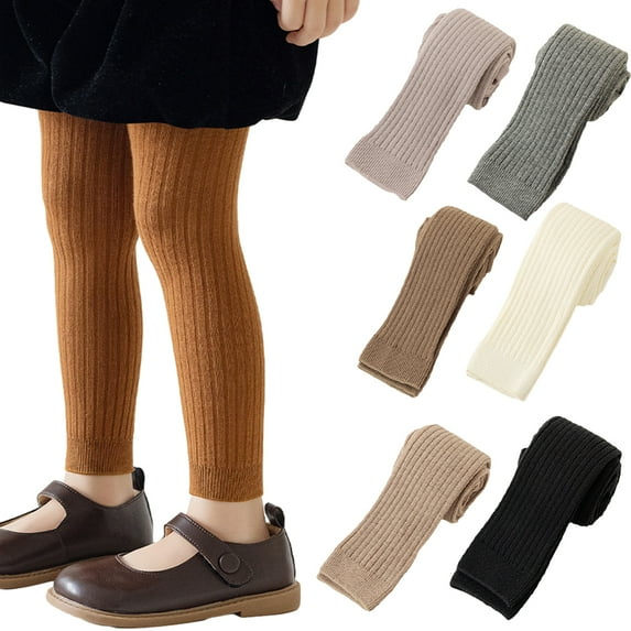 Godderr Baby Kids Girls Cotton Leggings Toddler Girls Stretchy Tights Pants Solid Color Knit Bottoming Fall Winter Drawstring Trousers Capris for 1-12 Years