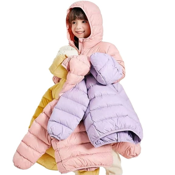 Godderr Baby Kids Hooded Winter Down Jacket for Boys Girls 2-14 Years Lightweight Puffer Down Jacket Windproof Cuffs Warm Coats Zipper Short Down Outerwear