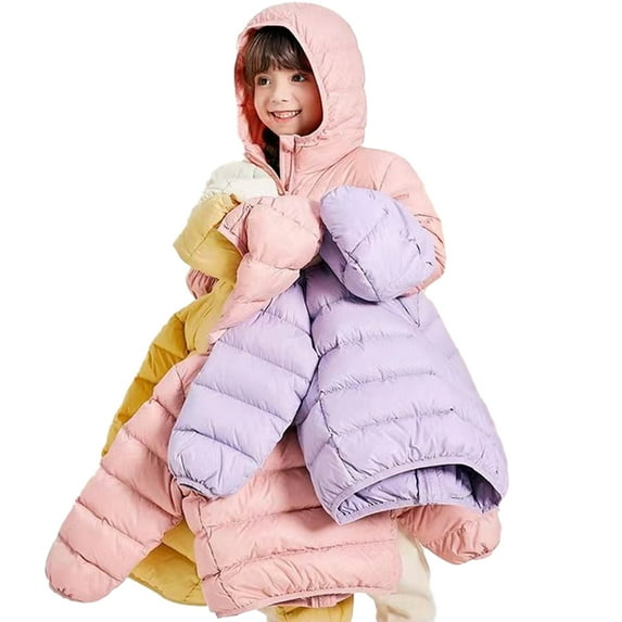 Godderr Baby Kids Hooded Winter Down Jacket for Boys Girls 2-14 Years Lightweight Puffer Down Jacket Windproof Cuffs Warm Coats Zipper Short Down Outerwear