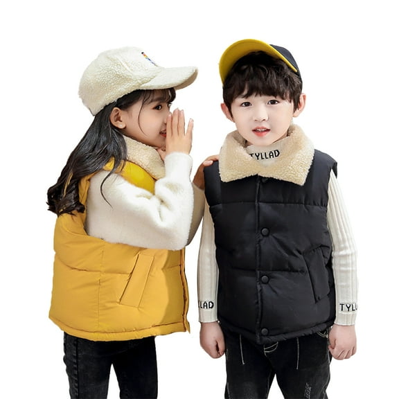 Godderr Baby Kids Toddler Winter Down Vest for Boys Girls Puffer Vest Jacket Fleece Down Vest Vest Outerwear Padded Thickened Pockets Sleeveless Down Cotton Vest Clothes for 2-10Y