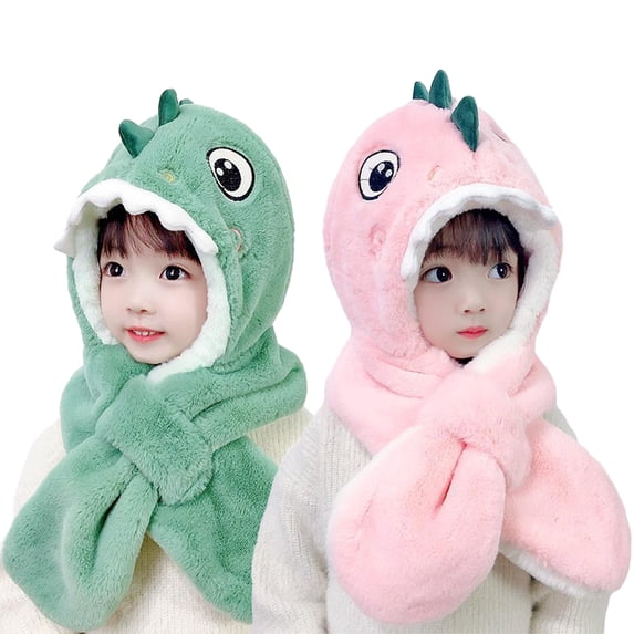 Godderr Baby Kids Winter Hats for Boys Girls Warm Polar Fleece Hat Scarf,Toddler Cute Cartoon Windproof Hooded Scarf Thick Fleece Cap for 2-8Y