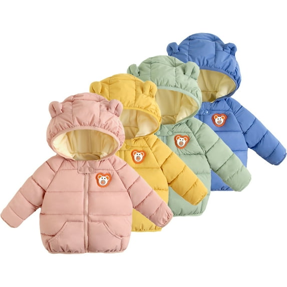 Godderr Baby Newborn Boys Girls Winter Jacke Toddler Warm Cotton Coats Padded Tops 9M-4Y Hooded Thickening Snowsuit Zipper Short Outwear