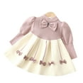 thumbnail image 1 of Godderr Baby Newborn Sweet Bow Tie Dress for Kids Toddler Girls Princess Dress for 9M-8Y Long Sleeve Crewneck Lantern Sleeve Casual Autumn Winter Little Fragrant Style Girls Sweater Knitted Dress, 1 of 5