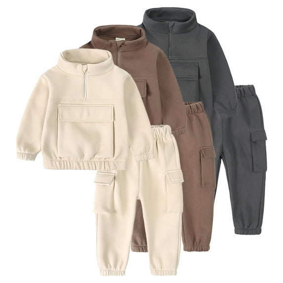 Godderr Baby Toddler 2PCS Sweatsuit Outfit for Kids Boys Girls Sweatshirt + Jogger Pants Outfits Comfortable Solid Colour Sweatsuit Suit for 12M-7Y