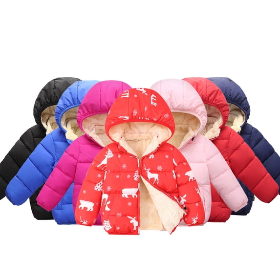 Godderr Baby Toddler Girls Boys Thicked Cotton Outwears Coats Winter Padded Jackets with Hooded Solid Color Fleece Coats for 1-7Y
