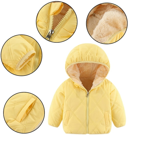 Godderr Baby Toddler Hooded Cotton Jackets for Girls Boys 1-19Y Winter Fall Fleece Coats Thicked Solid Color Outwears with Zipper