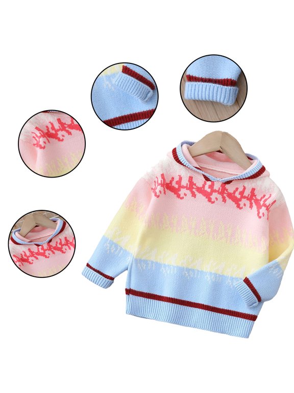 Baby Toddler Hooded Pullover Sweater Fall Winter Knit Sweater Base Layer Striped Iridescent Knitwear Soft Breathable Sweate for Girls 1-5years