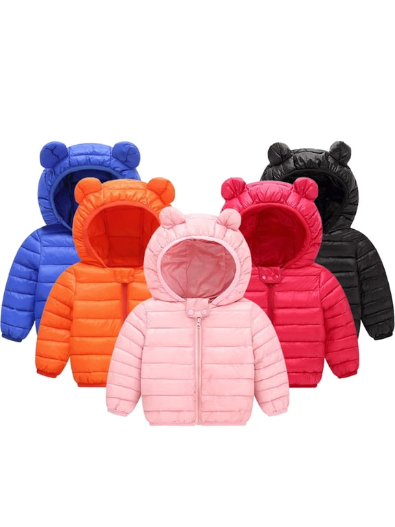 Toddler Baby Newborn Girls Boys Lightweight Down Coats Jackets Winter Fall Spring Hooded Cotton Fleece Coats Warm Solid Color down Outwears with Bear Ears for 9M-5Y