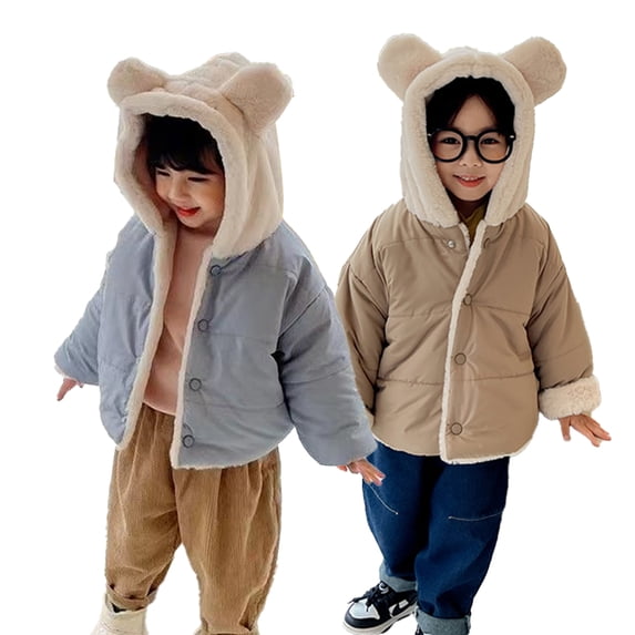 Godderr Baby Toddler Kids Hooded Cotton Coats Outwears 1-7Y Thicked Fleece Jackets Winter Fall Soft Coats with Bear Ears for Girls Boys