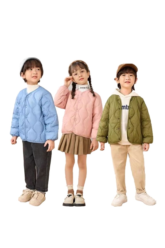 Baby Toddler Kids Light Down Liner Coats Jackets for Girls Boys Winter Fall Puffer Down Outwears with Buttons 1-10Y Short V Collar Coats