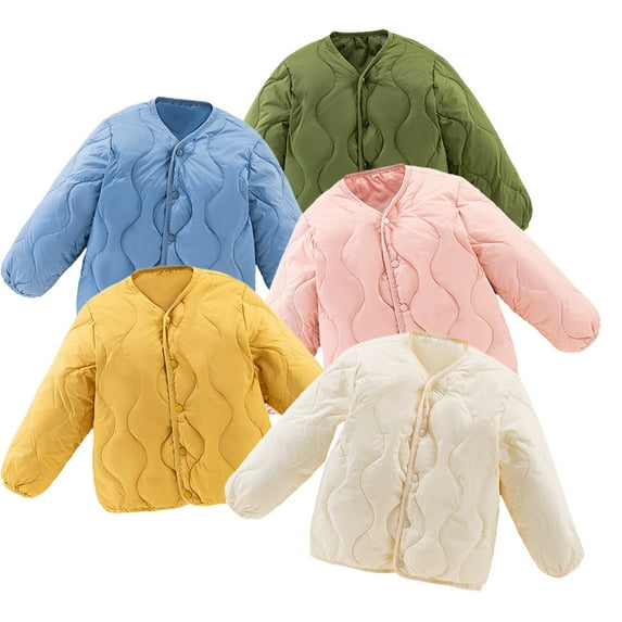 Godderr Baby Toddler Kids Light Down Liner Coats Jackets for Girls Boys Winter Fall Puffer Down Outwears with Buttons 1-10Y Short V Collar Coats