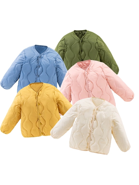 Baby Toddler Kids Light Down Liner Coats Jackets for Girls Boys Winter Fall Puffer Down Outwears with Buttons 1-10Y Short V Collar Coats
