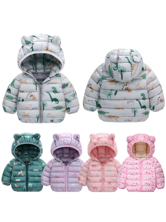 Baby Toddler Newborn Cartoon Down Jackets Outwears Winter Spring Bear Ears Coats 9M-5Y Printed Cotton Jackets with Zipper Short Fleece Jackets for Girls Boys