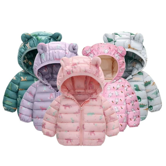 Godderr Baby Toddler Newborn Cartoon Down Jackets Outwears Winter Spring Bear Ears Coats 9M-5Y Printed Cotton Jackets with Zipper Short Fleece Jackets for Girls Boys