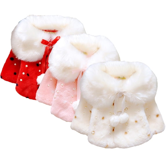Godderr Baby Toddler Poncho Cape Cloak Jacket for Girls,Winter Plush Outfit with Pom-Pom Fleece Poncho Capes