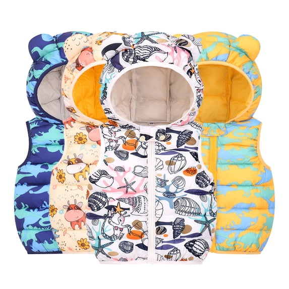Godderr Baby Toddler Down Vest for Girls Boys 9M-5Y Cartoon Outerwear Hooded Sleeveless Jacket Bear Ear Vest with Zipper Winter Fall Lightweight Coats