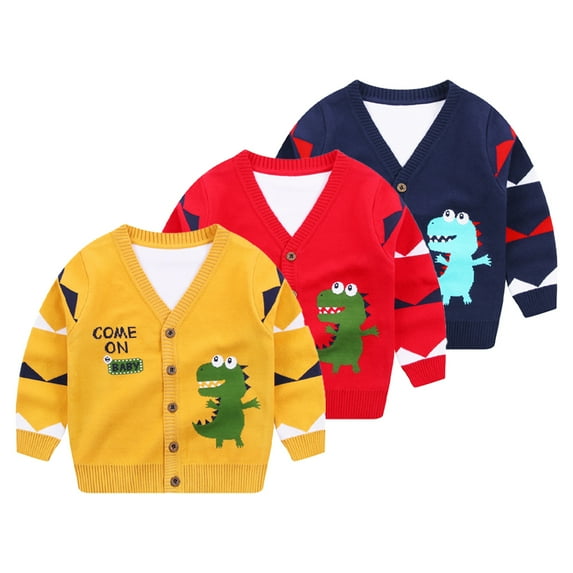 Godderr Boys Cardigan Sweater Outerwear for Kids Baby,Toddler Cardigan Knitted Coats 1-7Y Kid Cute Knit Sweater Coats Dinosaur Print Spring Autumn Knit Cardigan