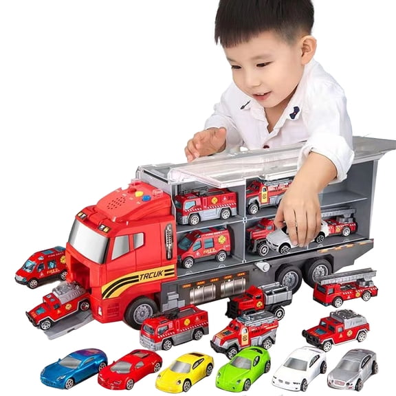 Godderr Boys Fire Truck Vehicle Toys for Toddler Kids Simulation Cargo Car Toys with Sound Light Story Mini Alloy Rescue Emergency Car Toys 3-7Y Kids Gift