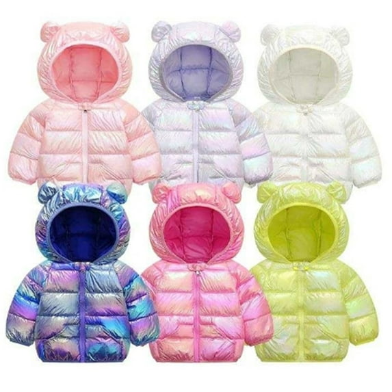 Godderr Boys Girl Winter Down Coats Cotton Jacket for Toddler Kids 9M-5T Short Jacket Winter Coats Light Puffer Padded Jacket Bear Hood Baby Outerwear