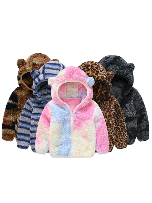 Boys Girls Ear Fleece Ear Jacket for Newborn Baby Hooded Coat Zipper Shirt Outwear Winter Jacket Tops 9M-5Y