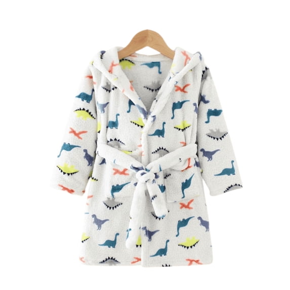 Godderr Boys Girls Pajamas Bathrobe for Kids Toddler Baby Print Hooded Lace-Up Spring Autumn Robe Casual Loungewear 3-8y