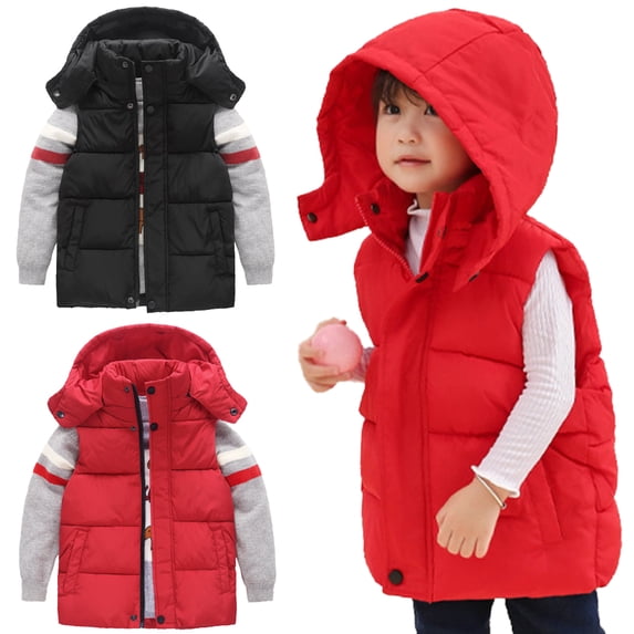 Godderr Boys Girls Puffer Waistcoat Outwear for Toddler Kids 4-12Y Solid Colour Down Cotton Autumn Winter Teen Sleeveless Hooded Zipper up Down Vest Jacket