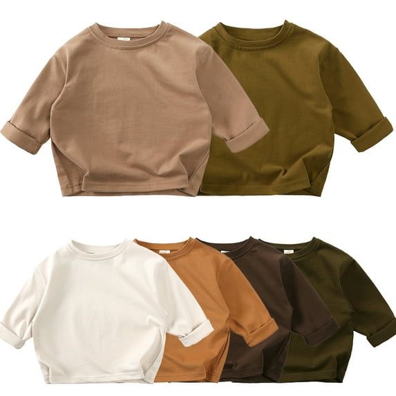 Godderr Boys Girls Solid Color Shirts T-Shirt for Kids Baby,Newborn Long Sleeve Cotton Tee T-Shirt ,Unisex Toddler Girls Boys Undershirts Clothes for 9M-7Y