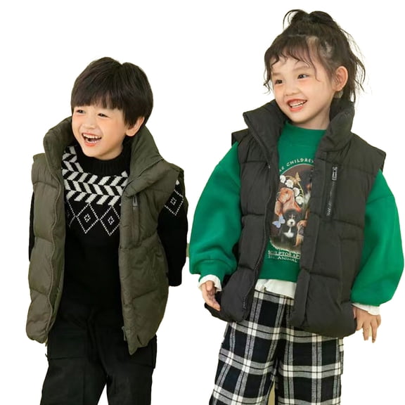 Godderr Kids Baby Boys Girls Puffer Vest Coat Light-Weight Standing Collar Warm Jacket Little Girls Boys down Waistcoat Toddlers Puffer Sleeveless Outfit Outer for 2-10Y