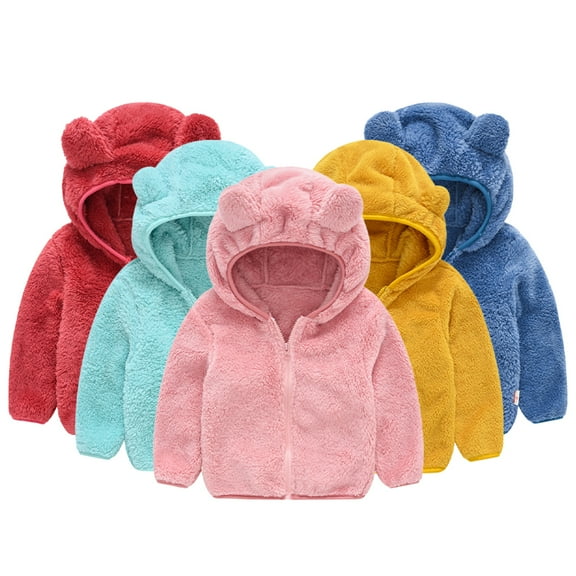 Godderr Toddle Baby Boys Girls Thick Jacket Fleece Coat Ears Hooded Zipper up Jacket Coat Tops Warm Fall Winte Outwear Overcoat for 9M-5Y