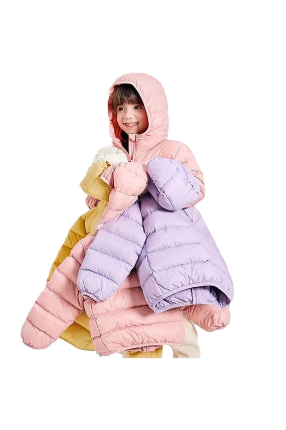 Boys Girls White Duck Down Puffer Jacket for Toddler Kids Hooded Warm Coats Lightweight Winter Coat Tops 2-14 Years with Pocket Short Down Outerwear