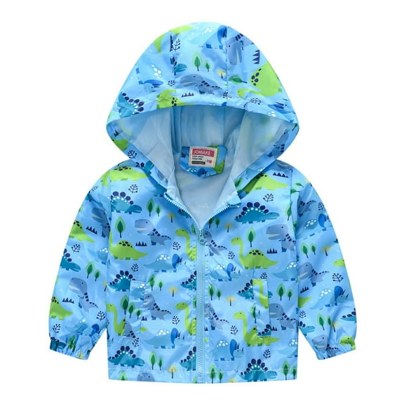 Godderr Boys Girls Windbreakers Jacket for Kids Toddler Baby Hooded Cartoon Print Cotton Tops Jacket Casual Outerwear Jacket Spring Autumn for 3-8 Years