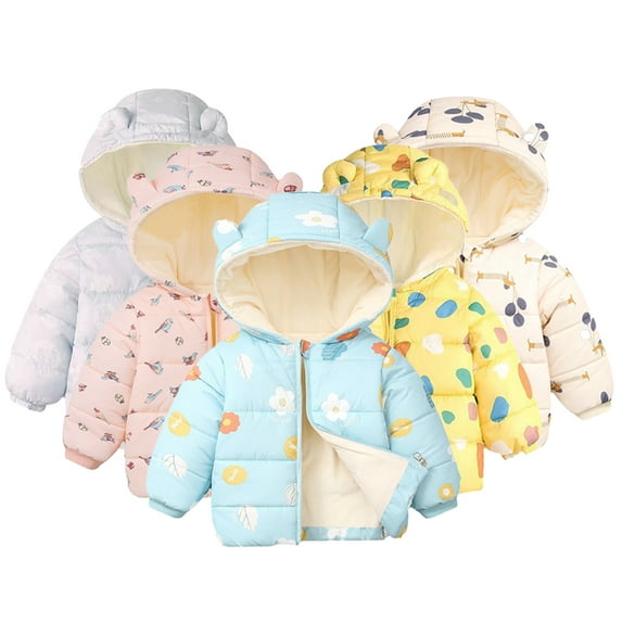 Godderr Boys Girls Winter down Coats Lamb Velvet Hooded Cotton Coat for 1-7Y Toddler Kids Ears Style Warm Snowsuit Padded Thickened Winter Jacket Tops