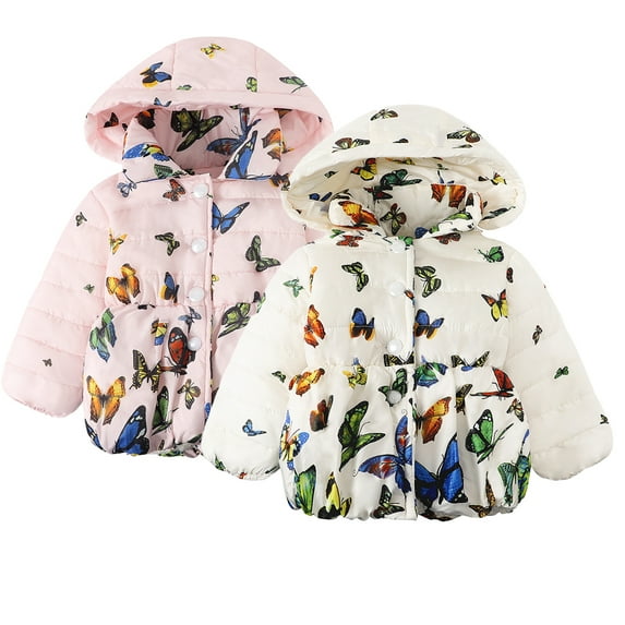 Godderr Boys Girls Winter Fleece Jacket for Kids Toddler Winter Thick Warm Hood Outerwear Baby Butterfly printing Cartoon Cotton Coat for 9M-7Y
