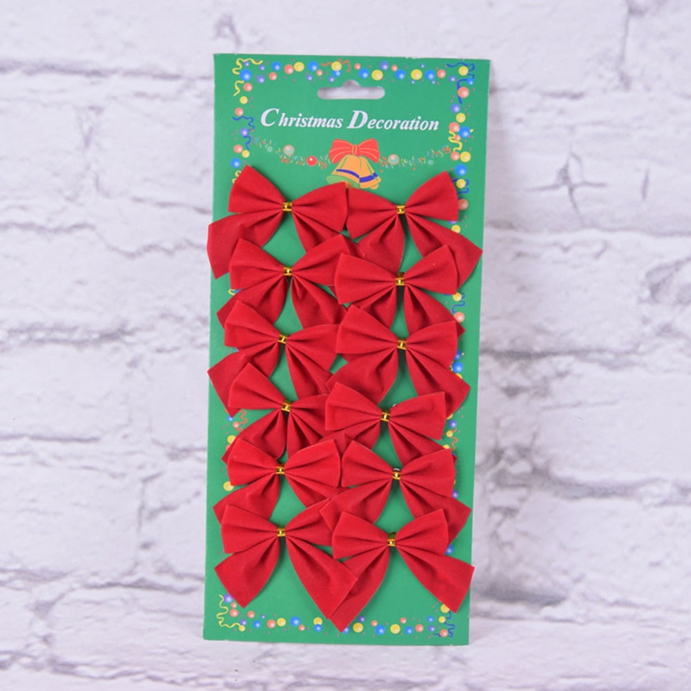 Godderr Christmas Bows Festival Bowknot Christmas Tree Decorations, 24PCS/(2PACK) Gold, Silver + Red Bow Tie Hanging Decor