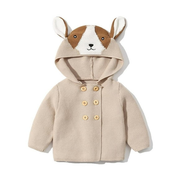 Godderr Cute Baby Girl Button Hooded Cardigan Knitted Long-Sleeved Soft Kid Sweater Jacket for 6M-2T